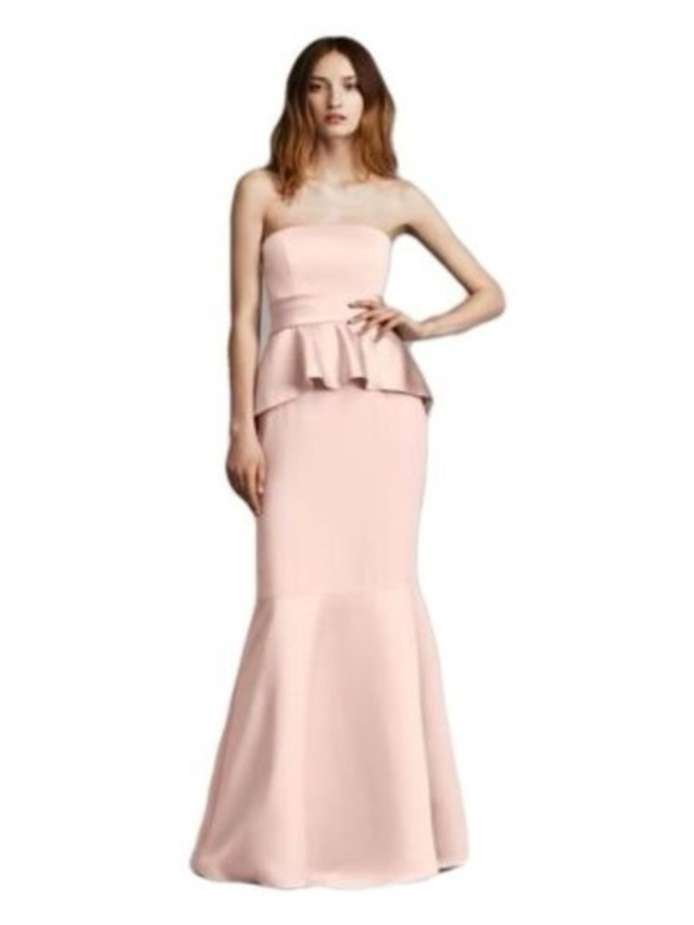 White by Vera Wang Strapless Blush Peplum Mermaid Gown